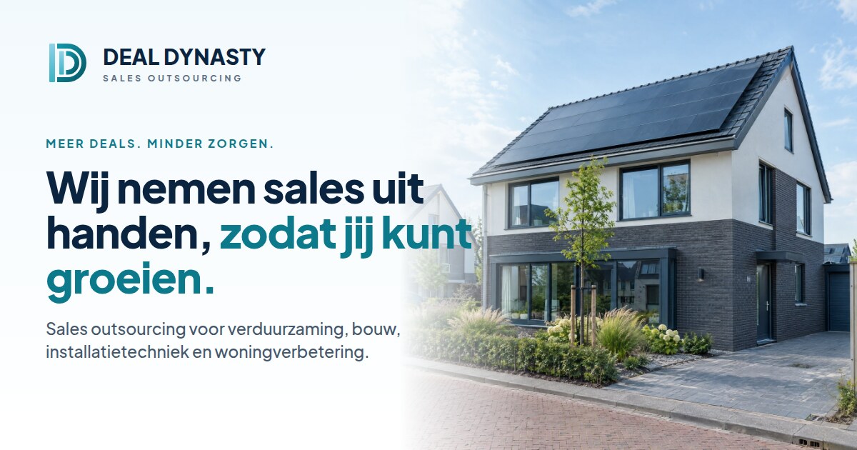 Website van Deal Dynasty, sales outsourcing voor verduurzaming en bouw